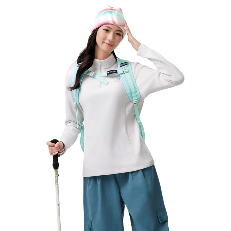 CAMEL Women's Outdoor Fleece Jacket, Stand Collar, Windproof, Heated, Warm, Anti-Static, Men's Polar Fleece Liner Coat, Size S