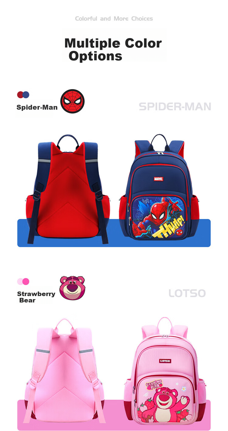 Disney Children's Backpack for Primary School Students Grades 1-3, Ultra-Light Breathable Large Capacity Antibacterial Water-Resistant Spider-Man Backpack for Boys 12
