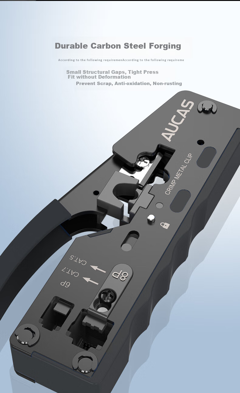 AUCAS Network Cable Crimper, Network Telephone RJ45 Connector Crimping Tool, 6P/8P Multifunctional Professional-Grade Category 6/7 RJ45 Shielded Swallow-Tail Crimping Pliers ACPT7-567 8