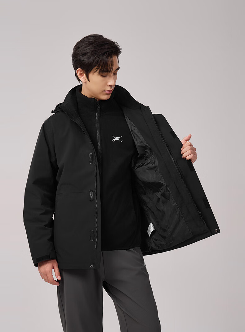 Skechers Men's 3-in-1 Goose Down Jacket 2025 Winter New Casual Warm Sports Outdoor Waterproof Winter Coat 3