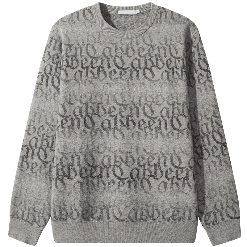 CABBEEN Multi-Yarn Woven Long Sleeve Sweater with CABBEEN Logo Vintage Pattern Winter Colorblock Knitwear