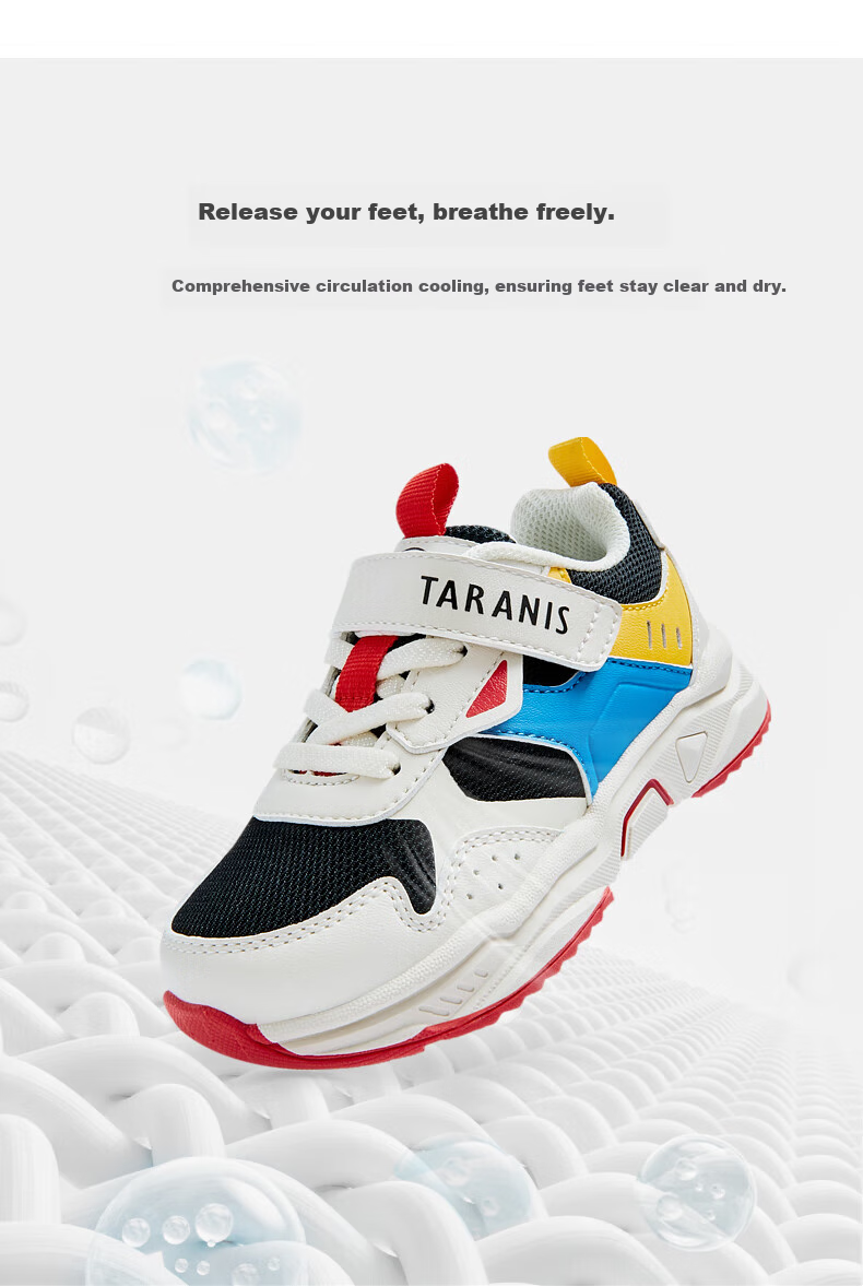 TARANIS Children's Shoes, Spring Boys' Sneakers, Non-Slip Dad Shoes, Running Shoes, Baby Breathable Casual Shoes, White/black/blue, Size 31 2