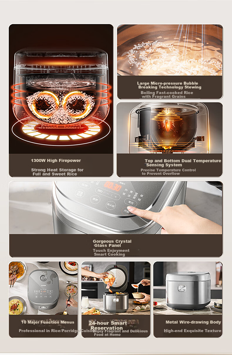 SUPOR Rice Cooker, 4-5 Person Large Capacity, 4L IH Heating Thick Pot, Wood-Fired Rice, Home Use for Porridge And Rice Cooking, Steaming And Boiling All-In Multifunctional Smart Micro-Pressure Electric Rice Cooker SF40HC1866 3