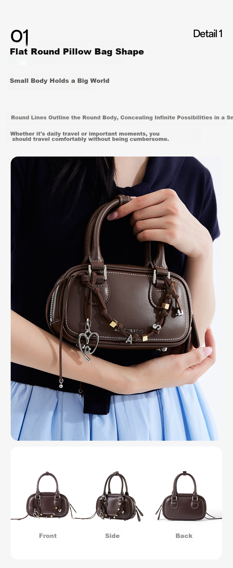 AMAZING SONG Women's Handbag [Celebrity Style], Toast Mahjong Bag, Cowhide Shoulder Crossbody Bag, Niche High-End Commuter Bag, Gift 3