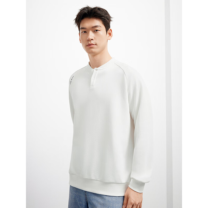 GXG Men's Clothing, Fall 2025 New Arrival, Two-Tone Henry Neck Sweatshirt, White, 180/XL