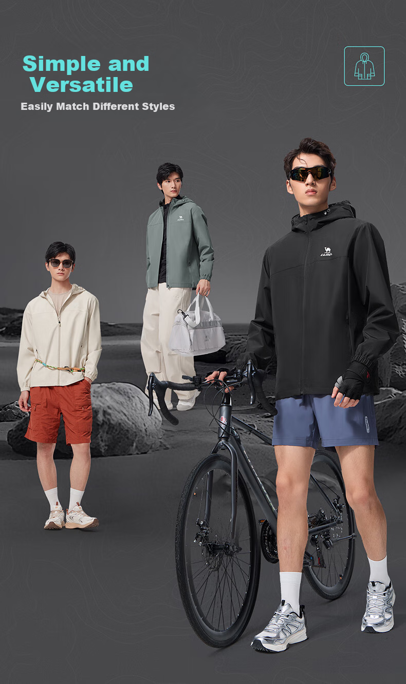 CAMEL Sports Jacket, New Style for Men And Women, Spring And Autumn Hooded Casual Versatile Jacket, Outdoor Water-Resistant Single-Layer Windbreaker 10