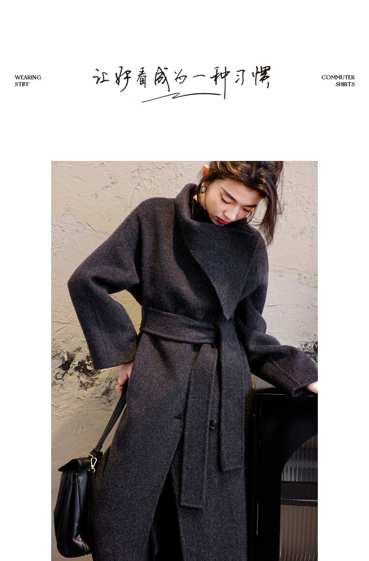 Demana [Silent Luxury Core] Winter Asymmetric Lapel Shearling Double-Faced Wool Long Women's Wool Coat 2