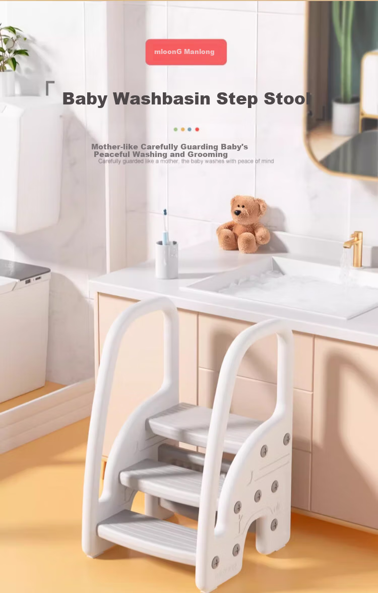 Manlong Children's Versatile Folding Stool, Step Stool, Height-Increasing Stool, Baby Washbasin, Non-Slip Ladder, Monet Gray 1