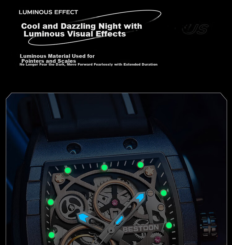 Bestdon Men's Mechanical Watch, Fashionable Wristwatch in Gift Box, Barrel-Shaped Design, Gift for Me 12
