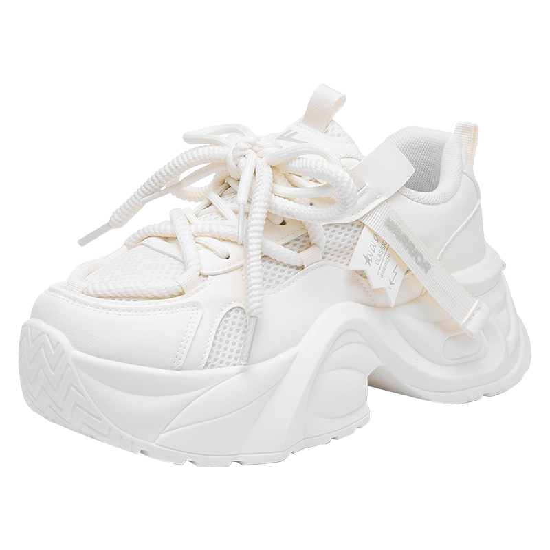 Warrior Official Women's Shoes 2025 Winter Thick Sole Height Increasing Dad Sneakers Women's Sports Casual Shoes Beige Size 38