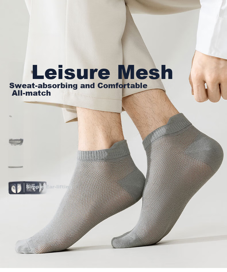 Mianmanman Men's Socks, Xinjiang Cotton Short Socks, Antibacterial And Odor-Resistant, Thin Summer Style, Sweat-Absorbing And Breathable, with Ears And Non-Slip Heel, Boat Socks, 10 Pairs 1