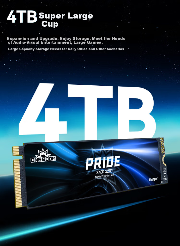 KingSpec 1TB SSD, M.2 Interface, PCIe 4.0, Read Speed 7400MB/s, NVMe 1.4, TLC NAND, Compatible with Desktop And Laptop, ONEBOOM Mengmuji 3