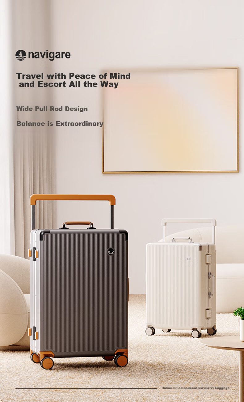 Navigare Italian Small Sailboat Luggage, 24-Inch Aluminum Frame Suitcase, Large Capacity Trolley Case for Men And Women, Password Lock Suitcase 1