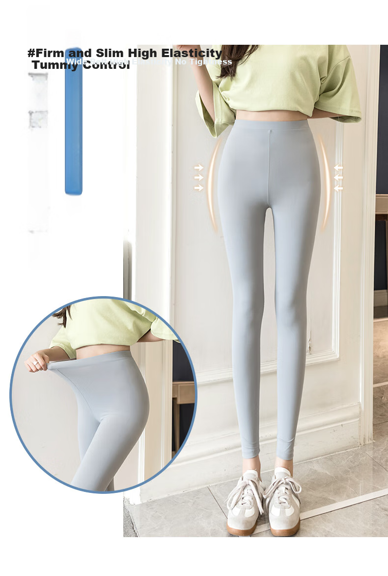 LangSha Women's Ice Silk Leggings for Outer Wear, Summer Thin Elastic Silky Tight High-Waist Slimming Cropped Pants 15
