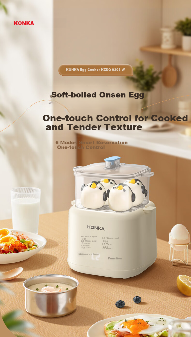 KONKA Egg Cooker, Compact Multifunctional Mini Electric Steamer, Single And Double Layer Breakfast Maker, All-In Egg Custard Machine for One Person, Home Steamer KZDQ-0303 1