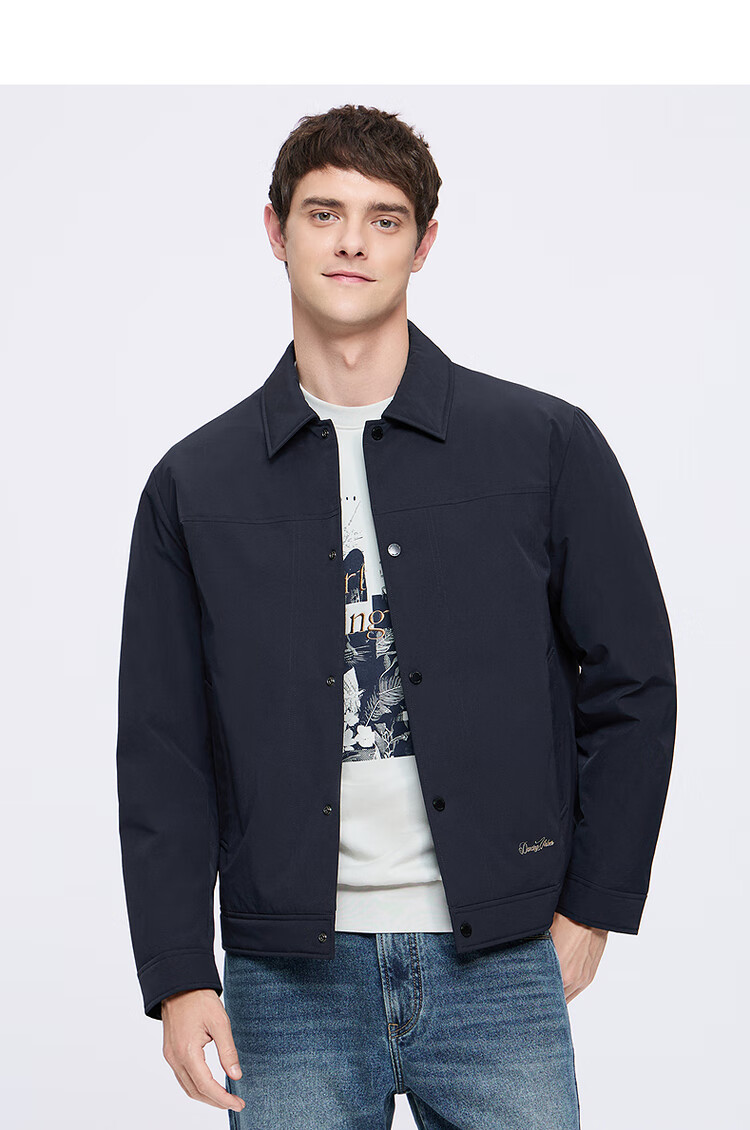 DANCING WOLVES [Gold Label Goose Down & Graphene Heat Retention] Workwear Collar Thermal Locking Down Jacket 101 Navy Blue L 4