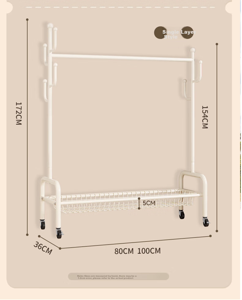 Jingxun Clothes Drying Rack, Floor-Standing, Movable for Home Use, Bedroom Drying Rack, Balcony Clothes Hanger, Indoor Coat And Hat Stand, 100cm 12