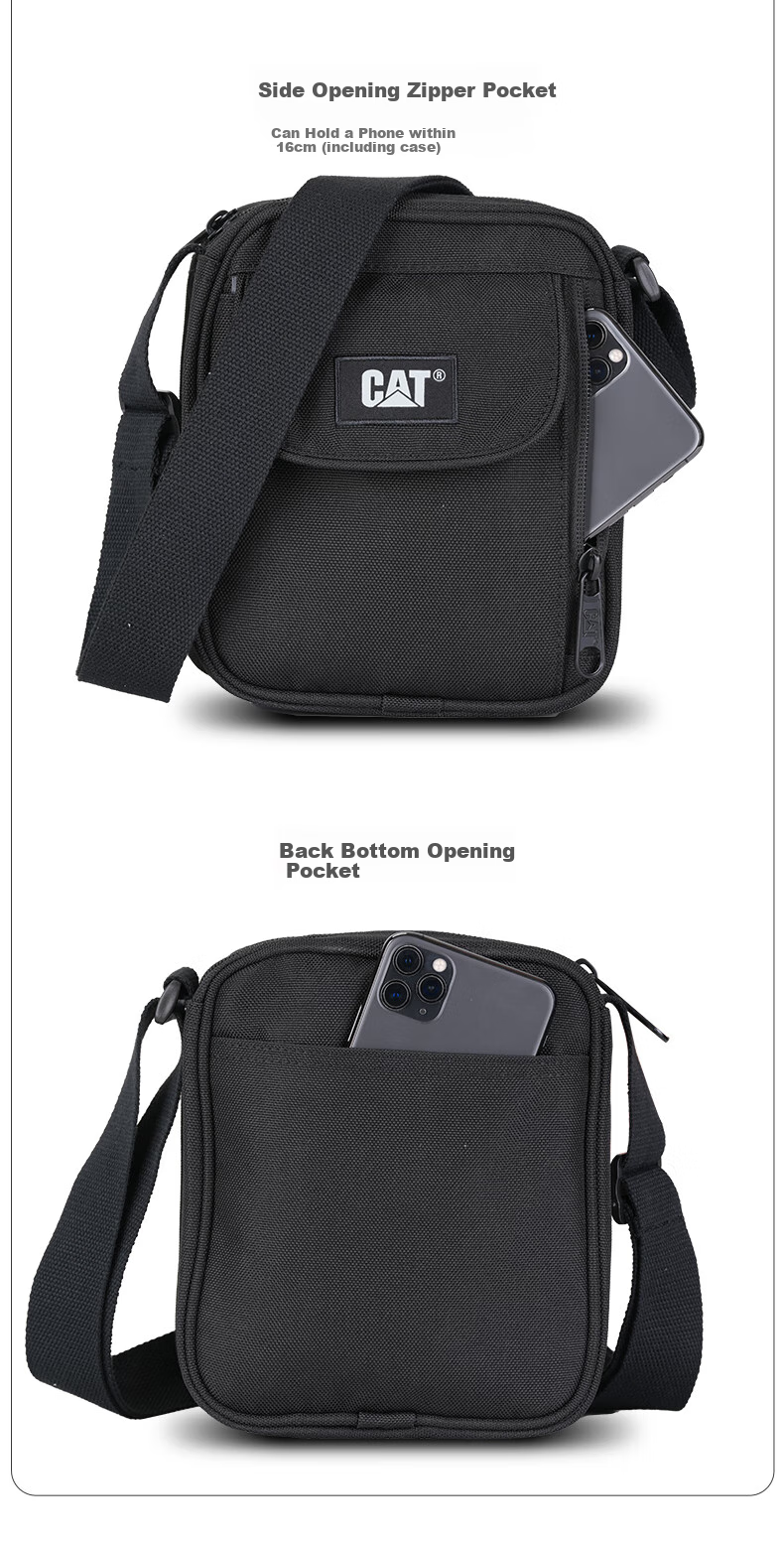 CAT Crossbody Bag, Shoulder Bag, Phone Pouch, Mini Commuter Sports Light Outdoor Multi-Pocket Gift for Men And Women, Black, 84556 3