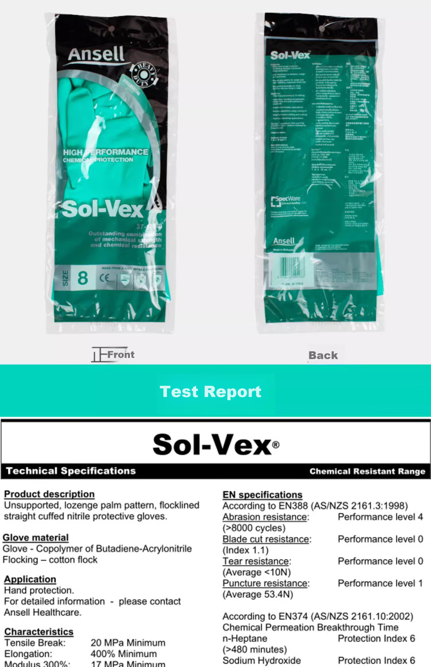 Ansell Acid And Alkali Resistant Solvent-Resistant Gloves, Oil-Resistant Industrial Protective Equipment, Nitrile Rubber Gloves 37-176 (1 Pair) 8/M 8