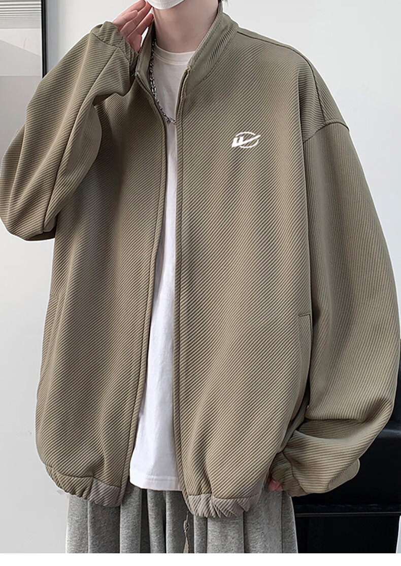 Huili Men's Jacket, Autumn Casual Simple Coat, Twill Stand Collar, Windproof Loose Versatile Outerwear for Men, Black, 3XL 21