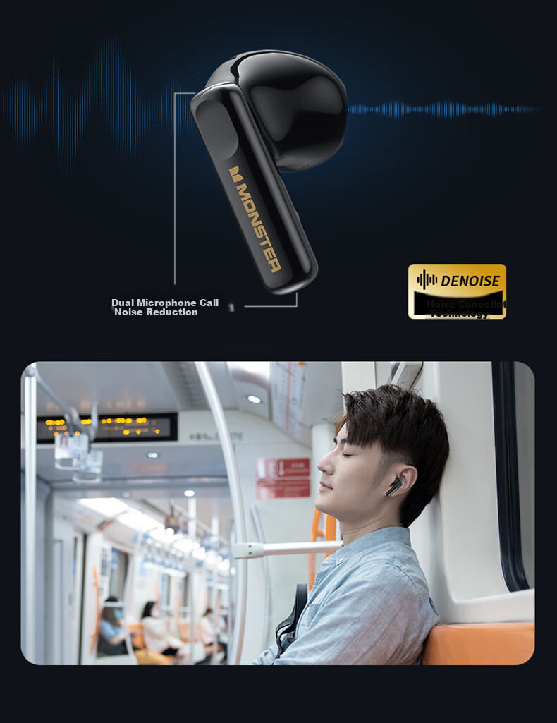 MONSTER N-Lite 217 Noise-Cancelling Semi-In-Ear Bluetooth Earphones Bluetooth 6.0 Digital Battery Display Call Noise Cancellation Long Battery Life Compatible with Apple Huawei Xiaomi Oppo White 10