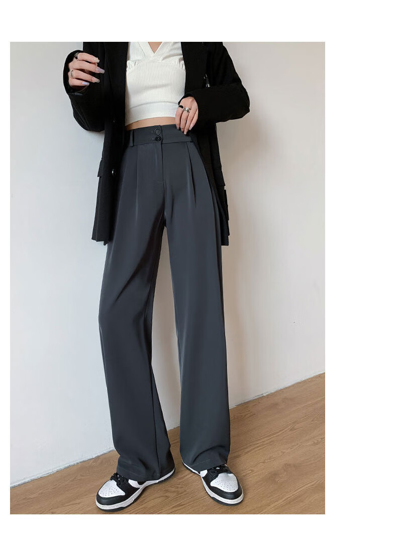 LangSha Women's Autumn New Double Button High Waist Draped Office Elegant Dress Pants Casual Wide Leg Trousers 17