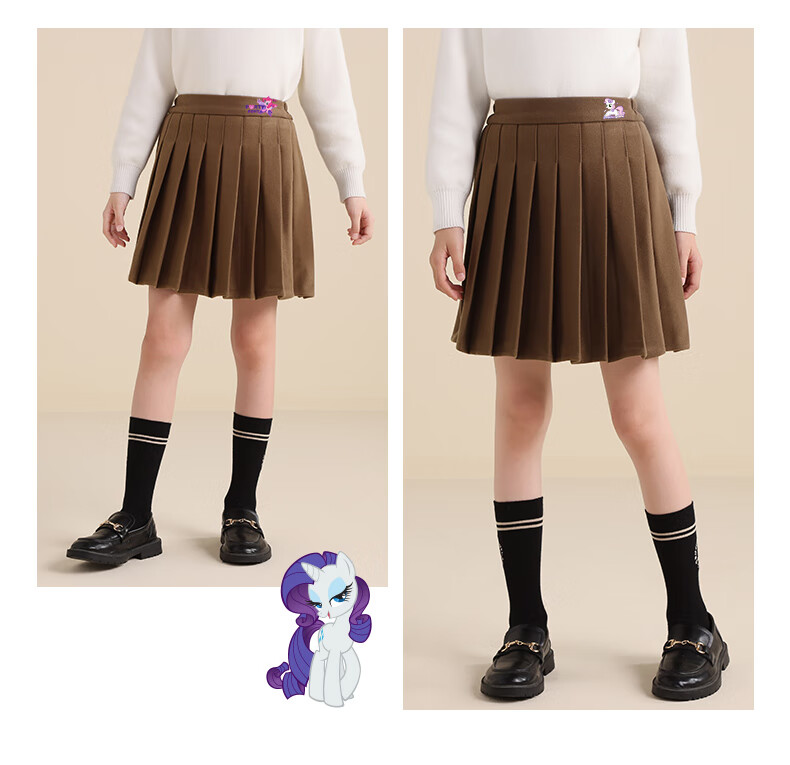 MY LITTLE PONY Girls' Spring and Autumn Knitted Wool Pleated Skirt, Cute and Versatile School Style, Brown, Size 150 11