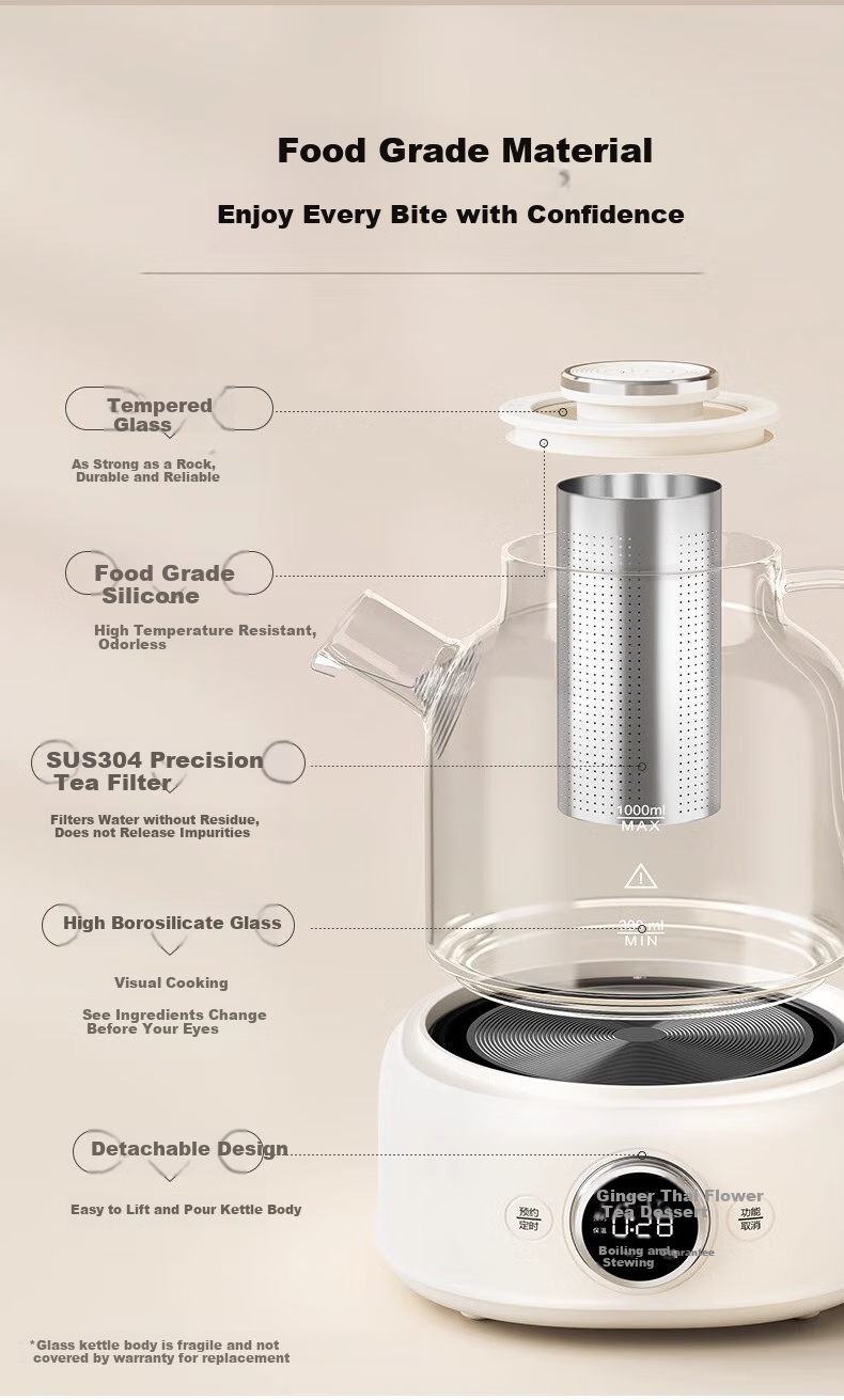 LOTOR Raccoon Health Pot Tea Pot Office Health Pot Boiling Water Pot Constant Temperature Pot Health Pot Glass Multi-function Tea Maker Flower Tea Pot LD-D12Q Basic Model 6