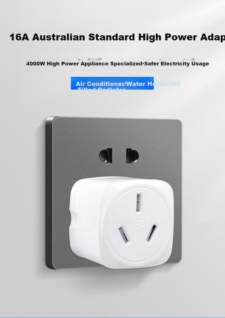 Delipow 10A to 16A High-Power Socket Converter for Air Conditioners And Water Heaters, Australian Standard Safe, Electric Shock Prevention, PP Material, 1 Hole, 10A/16A 1