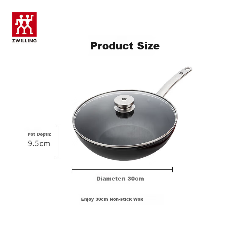 ZWILLING Антипригарная сковорода-вок 30 см, плоское дно, для индукционных и газовых плит, алюминиевый сплав, Китай
