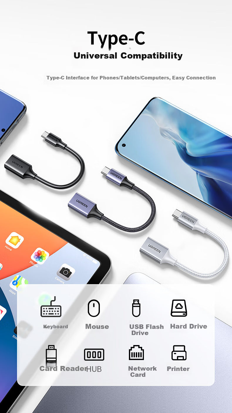 UGREEN Type-C to USB 3.2 Adapter OTG Data Cable Compatible with Apple 18/17/16 Huawei Phones, USB Flash Drive, Tablet, Laptop, Headphones, Keyboard And Mouse 3