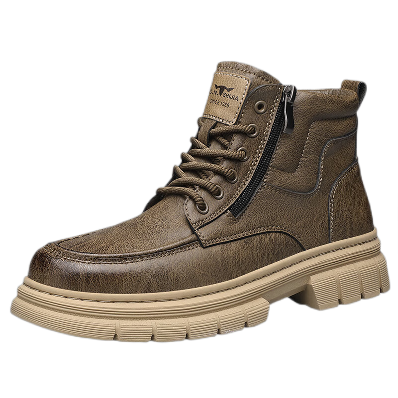 Bull Family Martin Boots Men Autumn Winter New British Style Retro Short Boots Thick Sole Wear-Resistant Men's Work Shoes Outdoor Hiking Shoes
