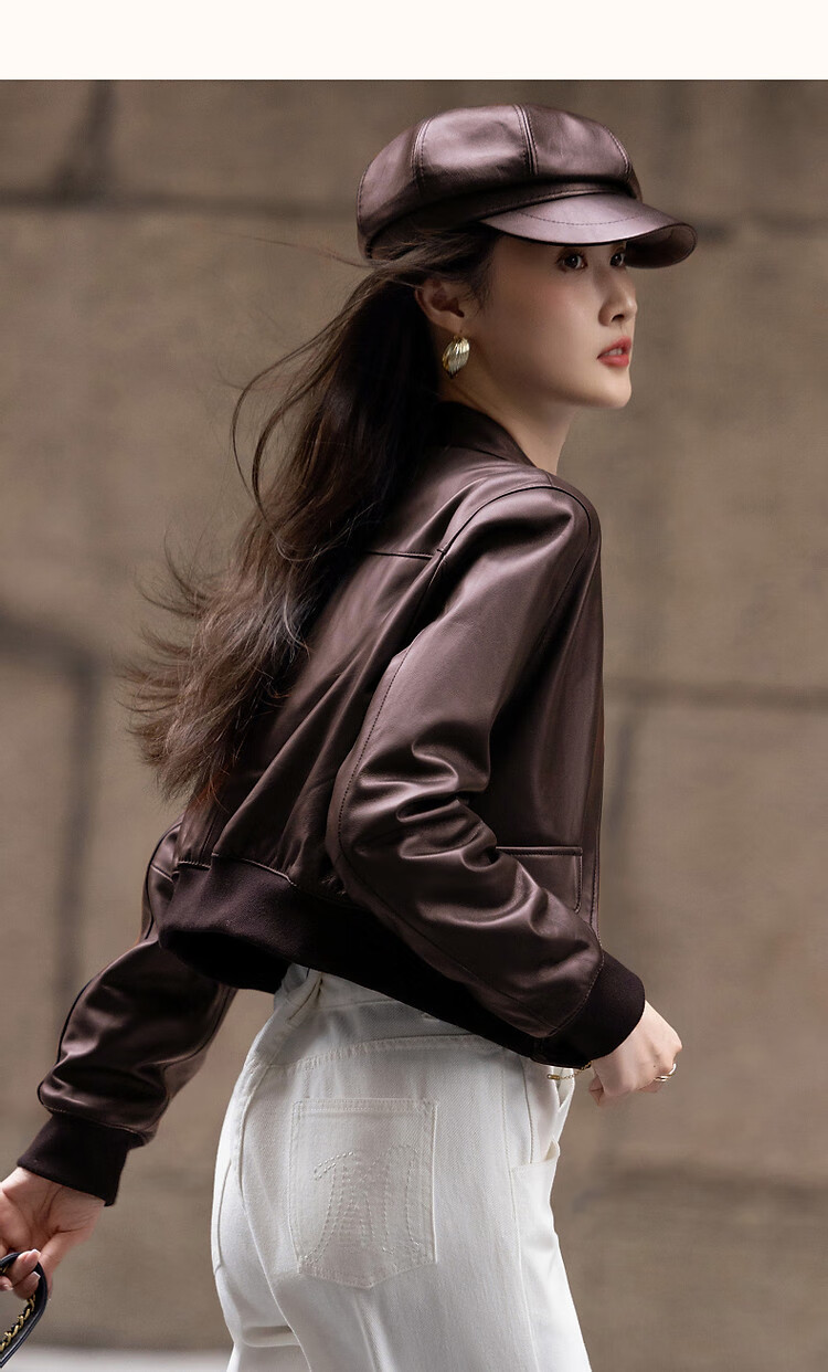 Demana Minimalist Unisex Autumn Motorcycle Style Sheepskin Stand Collar Comfortable Slimming Fashionable Short Jacket for Women 7