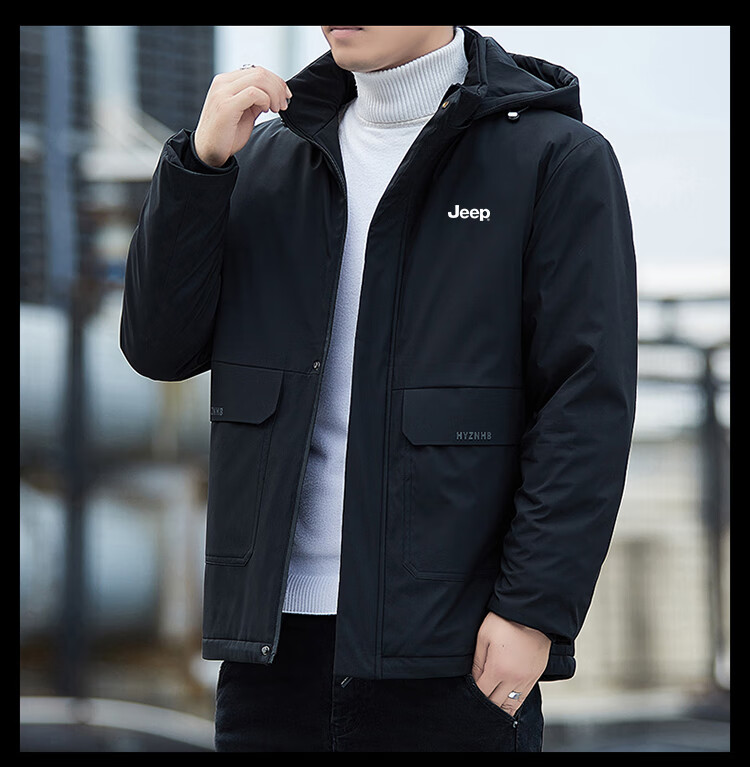 JEEP Men's Autumn Winter Casual Thickened Warm Outdoor Sports Cotton Jacket Dark Blue XL 2
