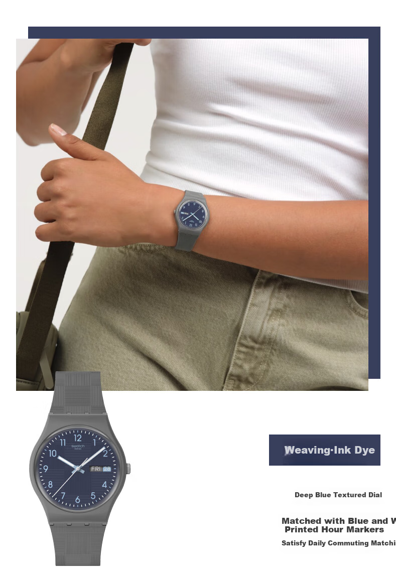 Swatch Swiss Watch, ESSENTIALS Series, Trendy Gift Exam Watch for Men And Women, Quartz Watch, Woven Ink-Dyed 4