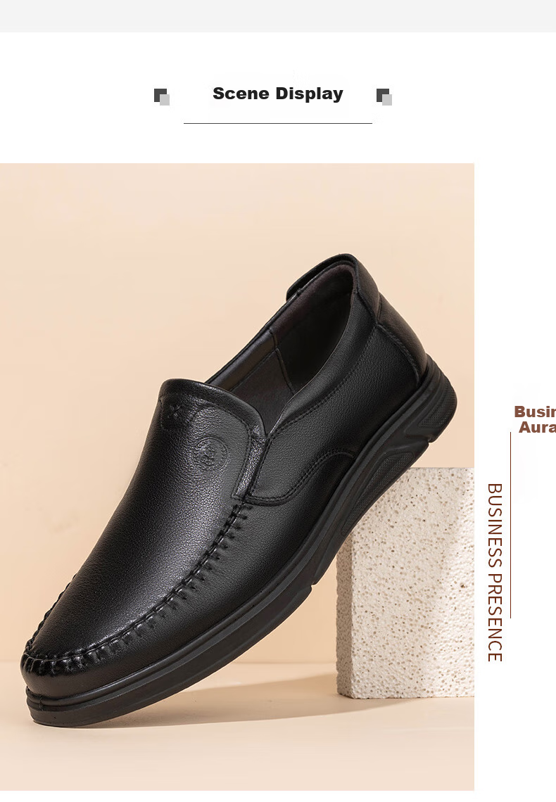 LAORENTOU Men's Formal Business Shoes, Top-Grain Leather Casual Slip-On Driving Dad Shoes LA11079 Black 42 8