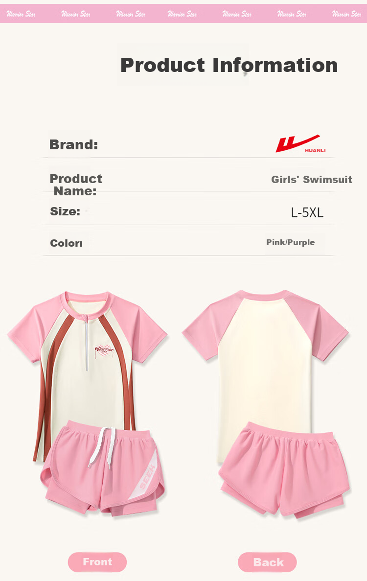 Huili Girls' Two-Piece Swimsuit, Sun Protection, Summer Swimwear for Older Children, Pink Set 35255, Size 120 6