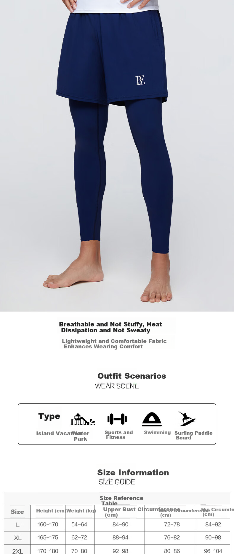BALNEAIRE Men's Trousers, Fashionable Sun Protection Quick-Dry Beach Hot Spring Surfing Suit, Sports Fitness 2025 New Style 50310 L 4