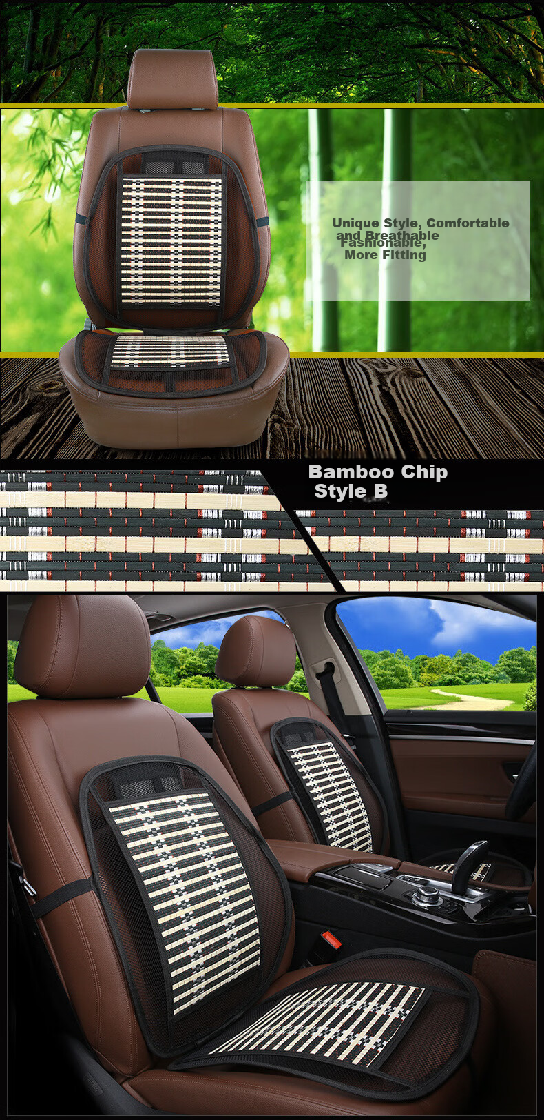 Dijialun Car Seat Cushion, Summer Cooling Pad, Wooden Bead Front Row Single Piece Seat Cover, Ventilated Truck Seat Cover, Cooling Mat, Office Chair Lumbar Support, Headrest Pad, All-Season Universal, Coffee Color with Headrest 7