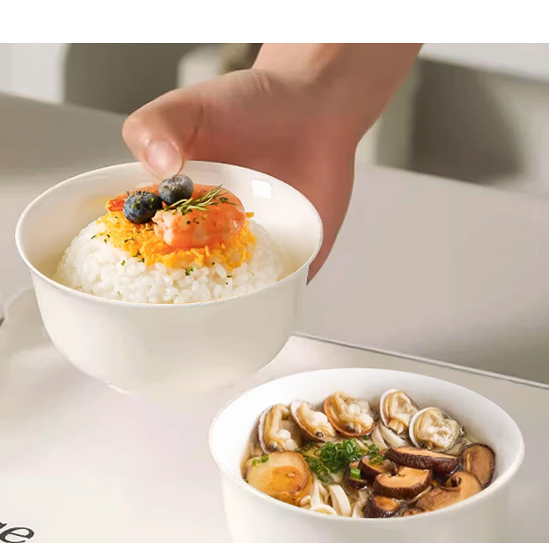Sky Top Rice Bowl, Bone China Small Soup Bowl, Pure White Ceramic, Home And Hotel Tableware Set, 4.5-Inch Golden Bell Bowls, 10 Pieces 7
