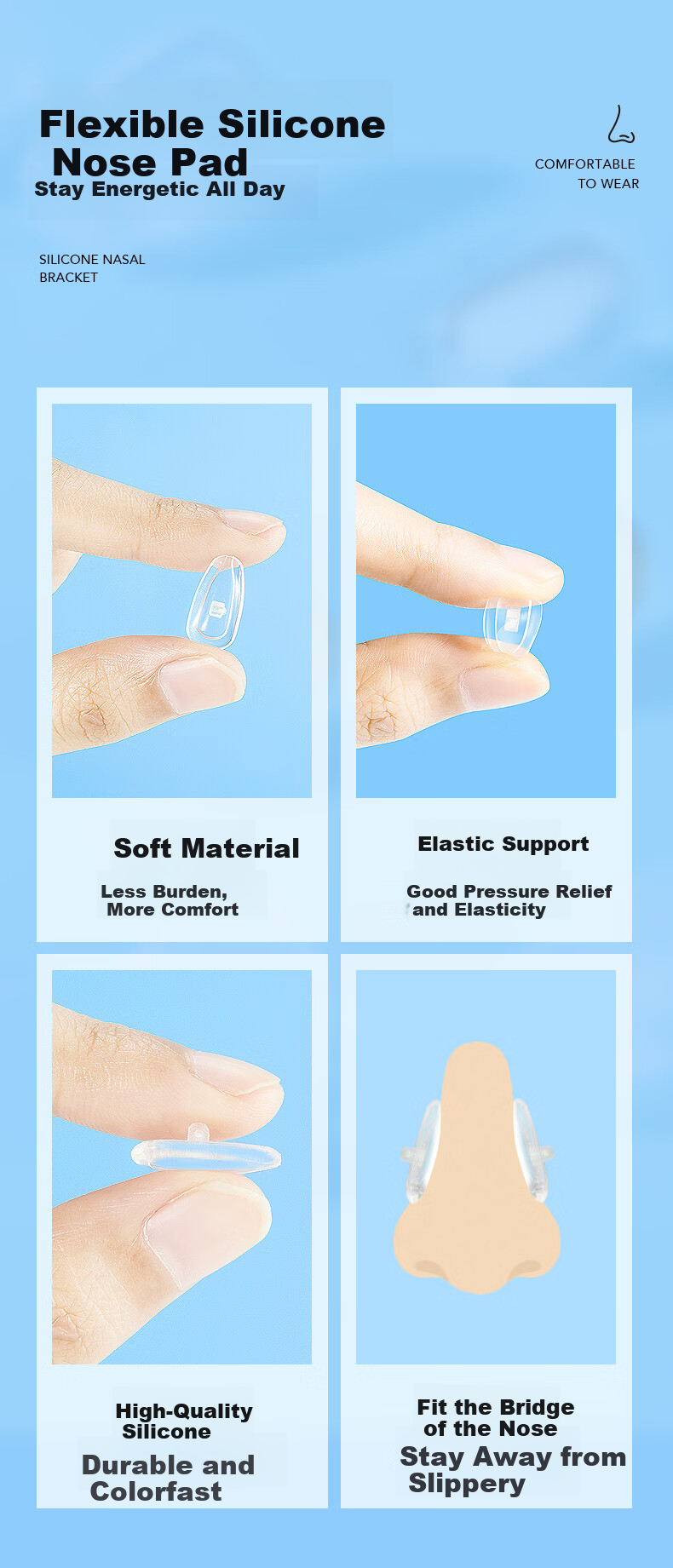 Yanjingbang Eyeglass Nose Pads, Silicone Air Cushion Nose Pads, Accessories Box, Comfortable Pressure-Reducing, Non-Slip, Anti-Mark Tool 3