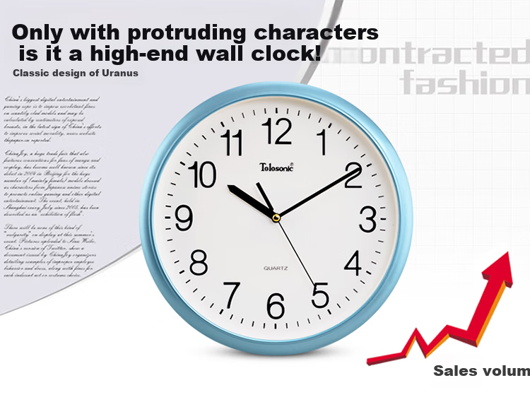 Telesonic Wall Clock, Home Living Room Clock, No Drilling Required, Wall-Mounted, Simple Design, Electronic Clock, Decorative Quartz Clock, 30cm 1