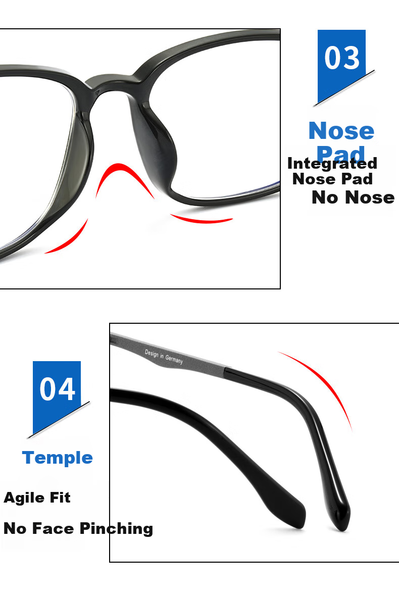 BUZZ Reading Glasses for Men And Women, Anti-Blue Light, Ultra-Light, High Definition, for Middle-Aged And Elderly, Presbyopia Glasses BJ121 Black Frame with Gray Temples 100 Degrees 8