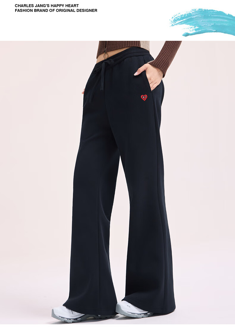 Charles Peach Heart New American Vintage Simple Flared Sports Comfortable Women's Autumn Loose Straight Casual Pants Light Heather Gray M 6