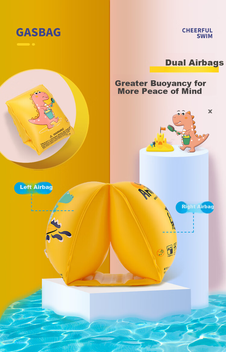 Swimbobo Children's Swimming Arm Rings, Baby Swim Rings, Water Sleeves, Swimming Rings, Children's Swimming Equipment BO1100 Pink Dinosaur 3