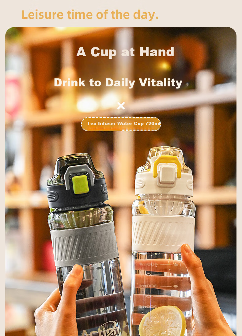 ZARVYRELAXED Sports Plastic Water Bottle for Men And Women, Stylish Outdoor Sports Tea Infuser Water Cup with Separate Compartments, Black 1