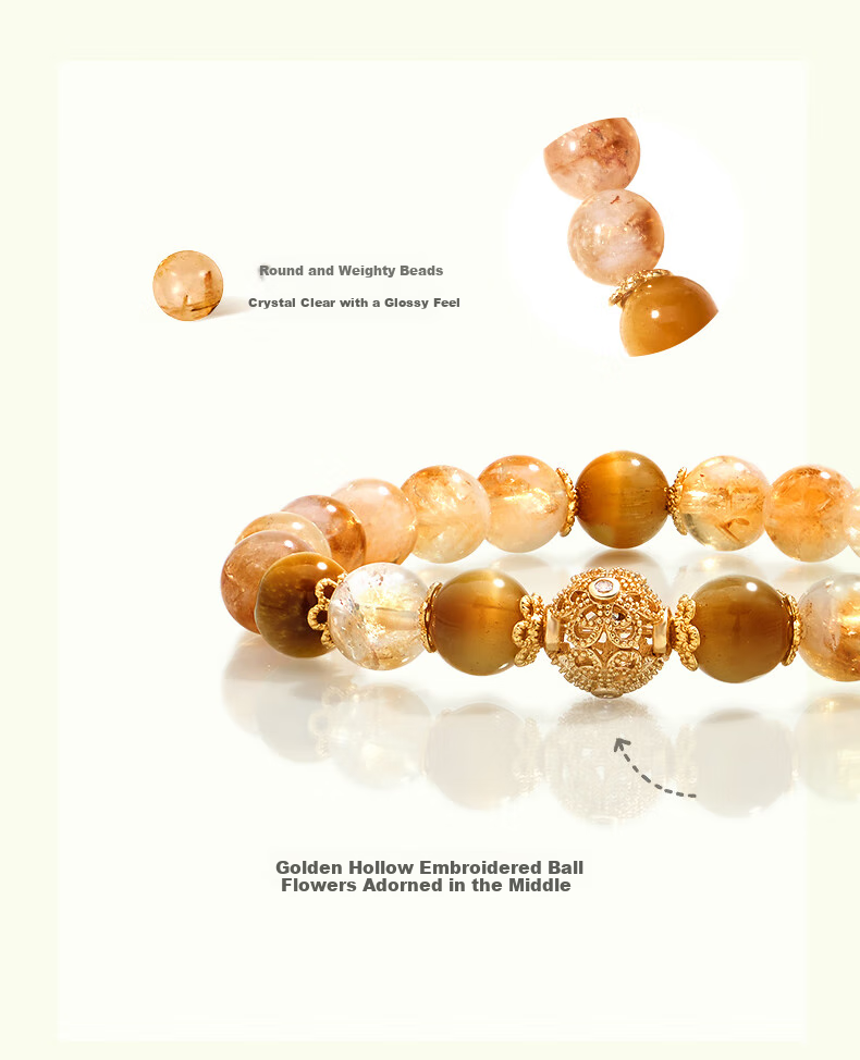 AJIDOU Women's Bracelet, New Chinese-Style Yellow Crystal Agate Beaded Bracelet, Luxurious And Elegant, New Year Gift, Goddess Day Present 2