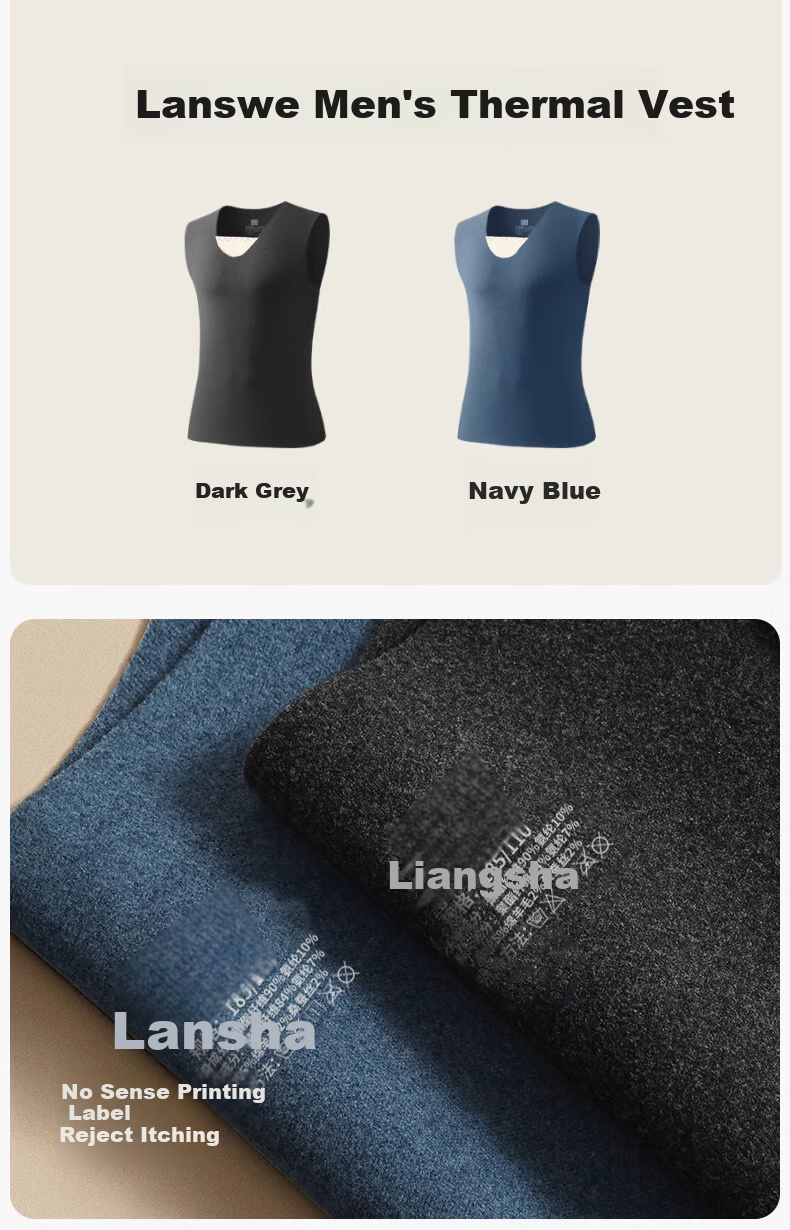 LangSha Thermal Undershirt for Men, Wool And Silk Patch Fleece, Slim Fit Seamless Sleeveless Undershirt, Base Layer, 2-Pack 16