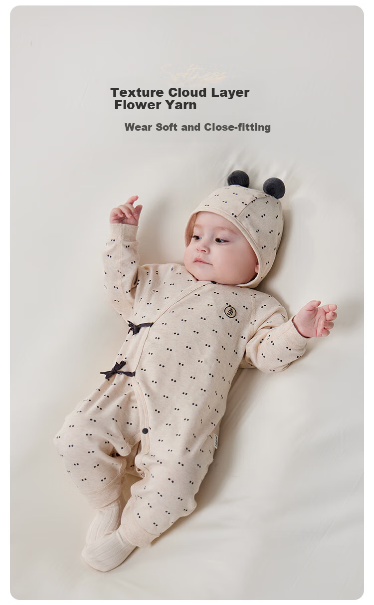 Babylove Newborn Onesie Spring And Autumn Pure Cotton Monk-Style Romper, Stylish Newborn Baby Tie-Up Bodysuit, Tummy Protection Autumn Outfit 1