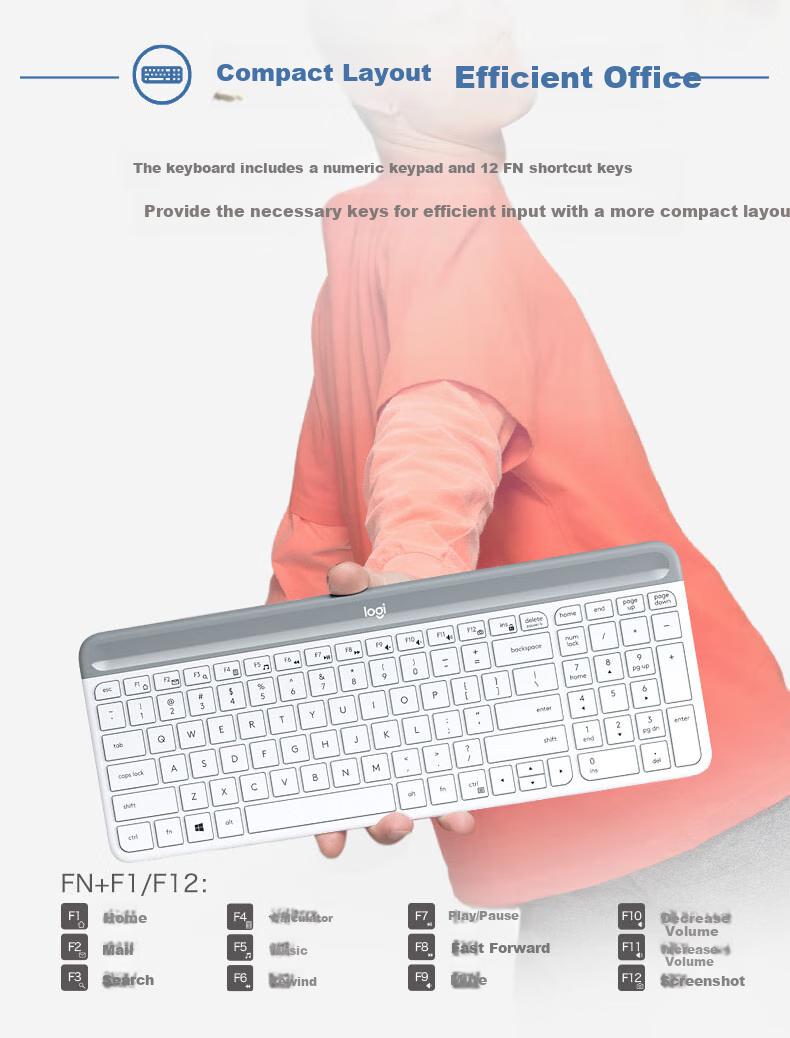 Logitech MK470 [Enterprise Grade] Wireless Office Keyboard And Mouse Combo, Computer Laptop Membrane Keyboard with Wireless 2.4G Receiver, White [Order Bonus] 3